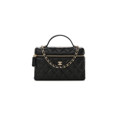CHANEL CAVIAR QUILTED TOP HANDLE SLIM VANITY WITH CHAIN BLACK AP4385 (19.5*17*5cm)